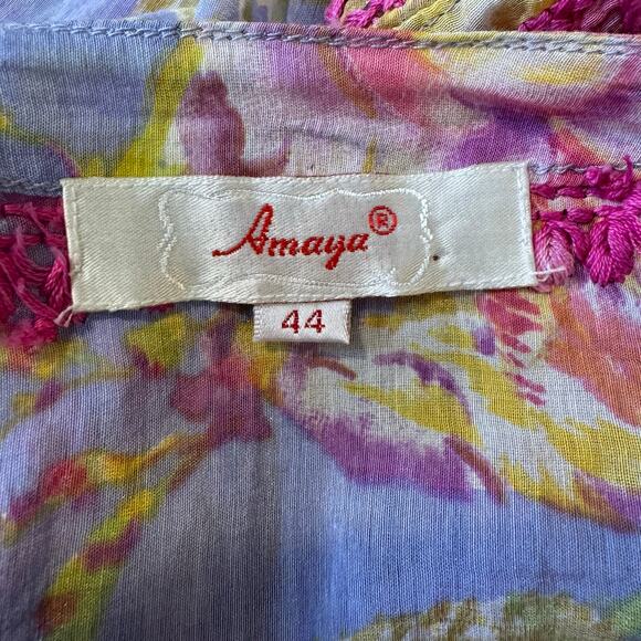 Amaya Size 44 Large Hand Block Printed Embroidered Floral Tunic Blouse - Picture 8 of 9